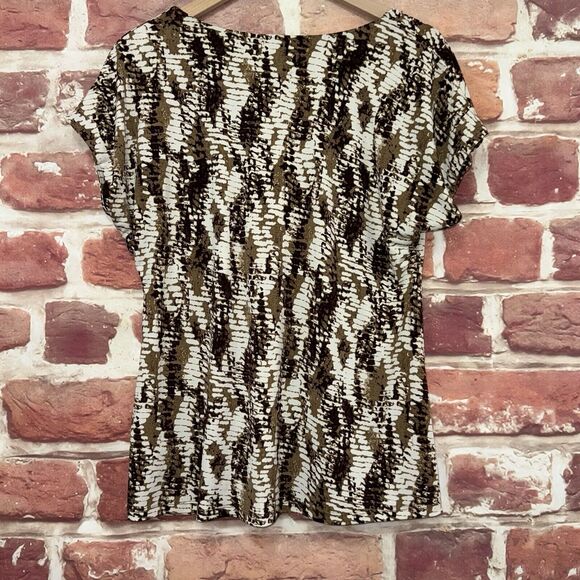 Chaus Top Shirt Women's XL Brown White Abstract Stretchy Casual Popover - Picture 4 of 8